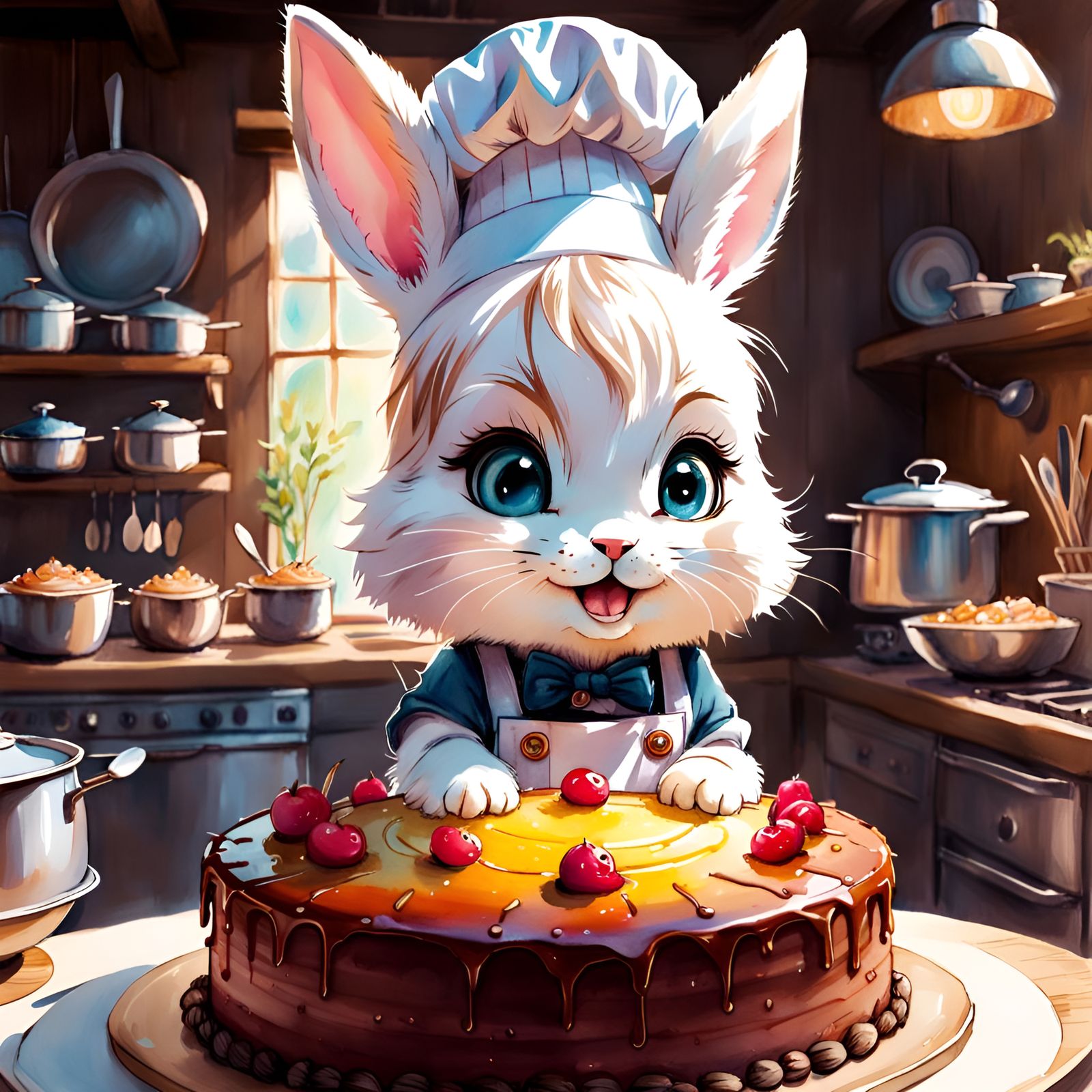 Chibi Chef Bunny - watercolour  by @artsho