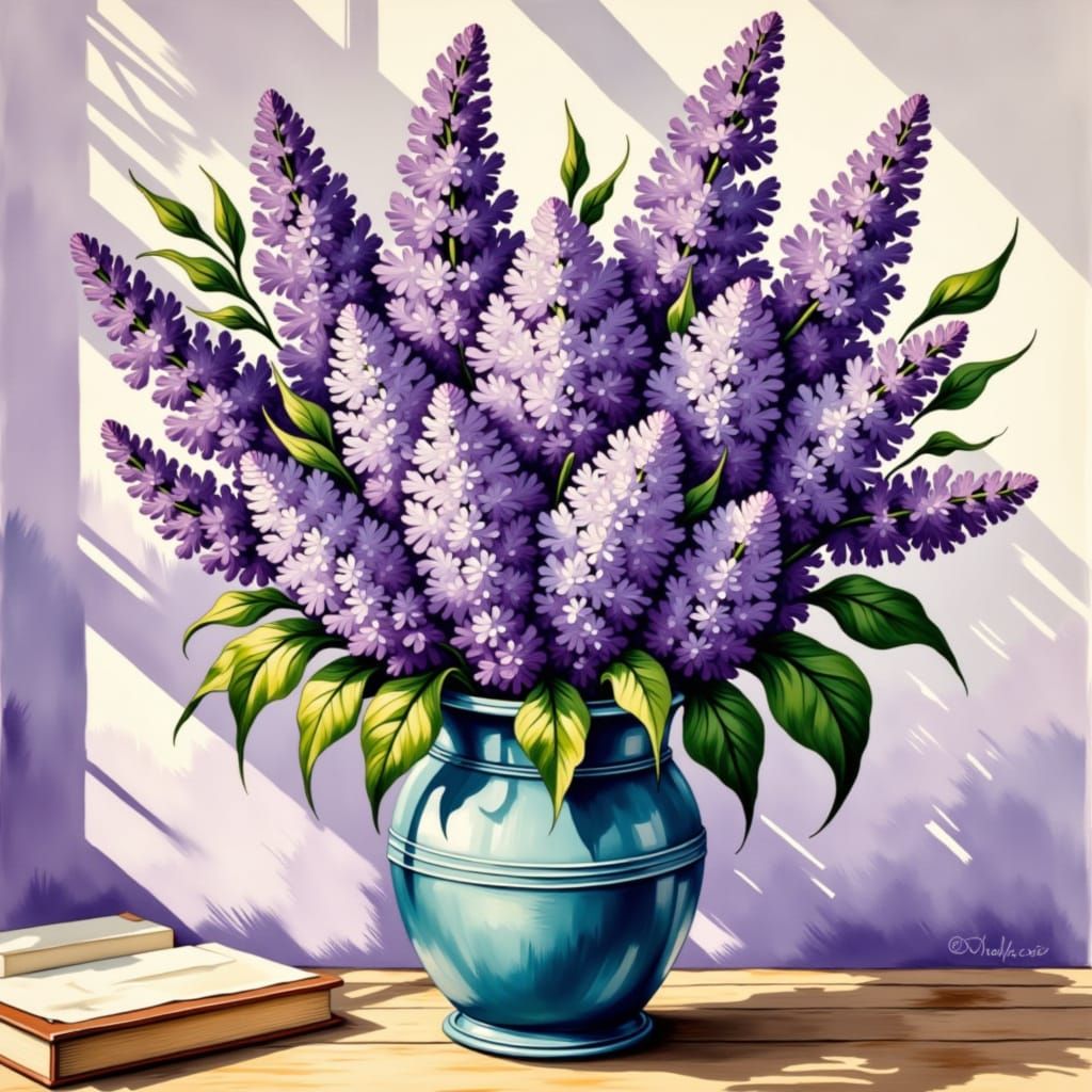 beautiful flower arrangement, <lora:LilaCraft:1.0> lilac, handmade water colors