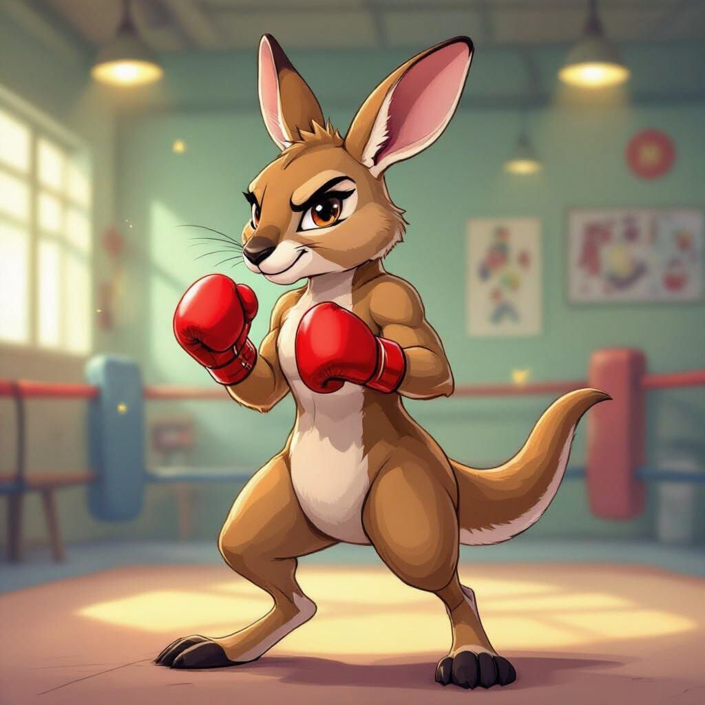Cute Kangaroo Boxer in Action, Anime Concept Art Style