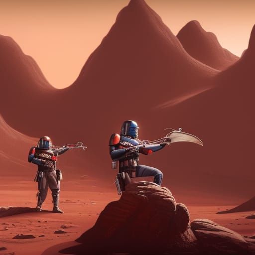 Mandalorian playing the mandolin on mars