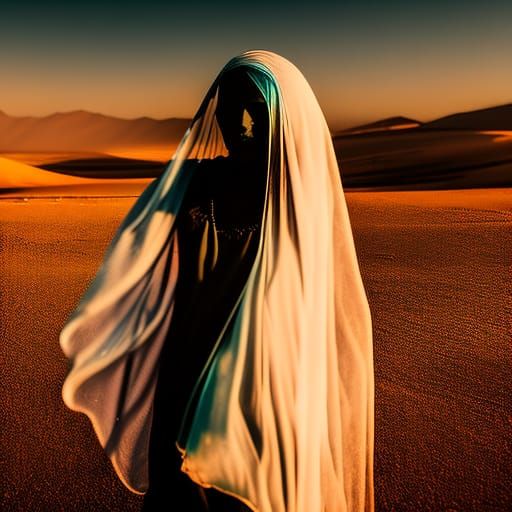 A mysterious woman in desert at sunset - AI Generated Artwork ...