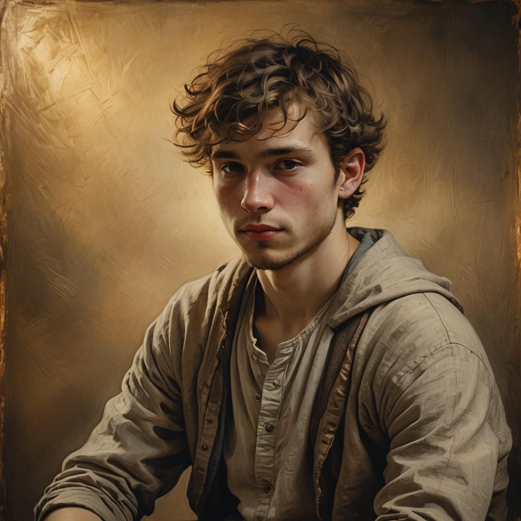 A Young Man Contemplates in Warm, Golden Light