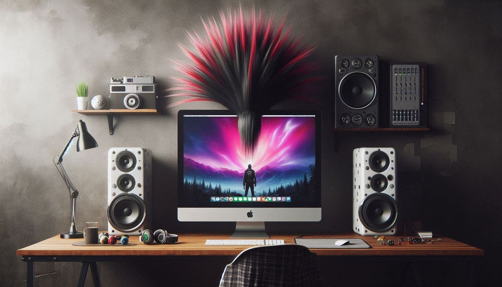 Modern iMacs wearing Punk wigs