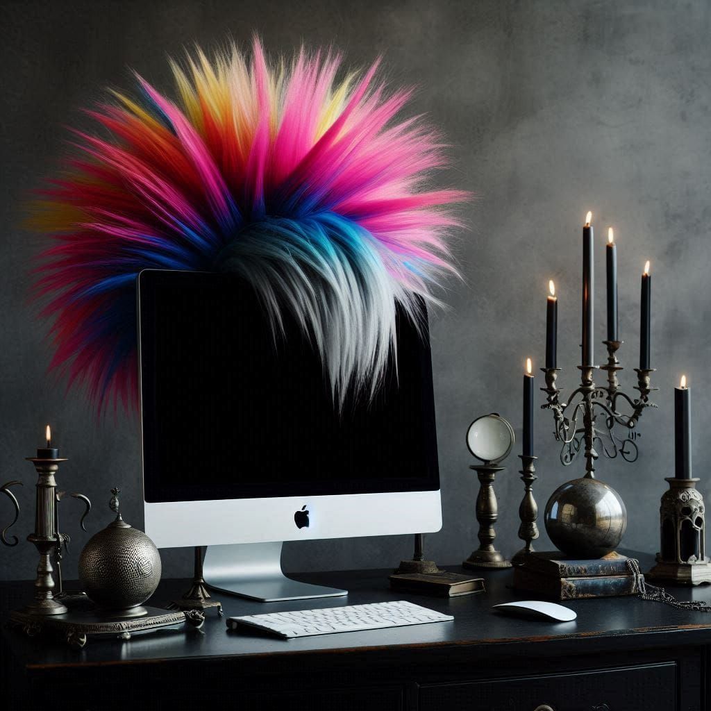 Modern iMacs wearing Punk wigs