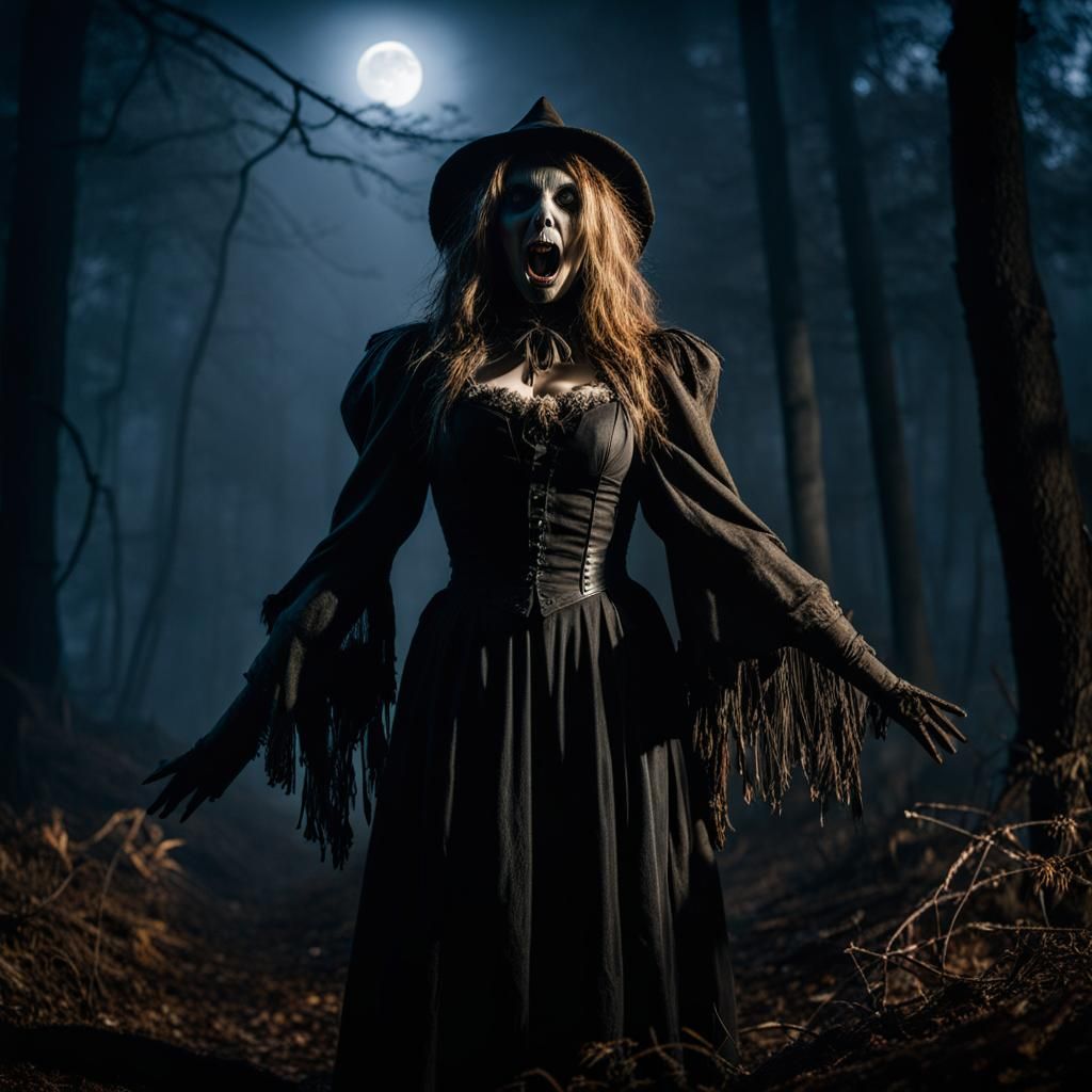 Wicked Scarecrow, Haunted Forest Scene, Foggy, Dark, Moonlit...