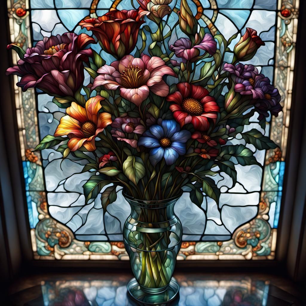 Stained glass window flower bouquet  by @g r r c