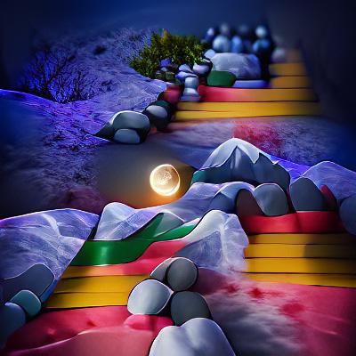 Pathway over mountain in moonlight colourful Behance HD
