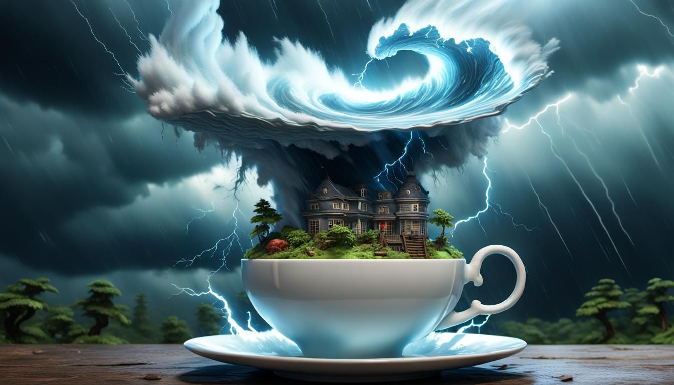 Hurricane in Teacup: Hyperrealistic 3D Digital Art