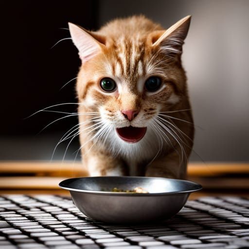 cat eating a bowl of cat food with its face - AI Generated Artwork ...