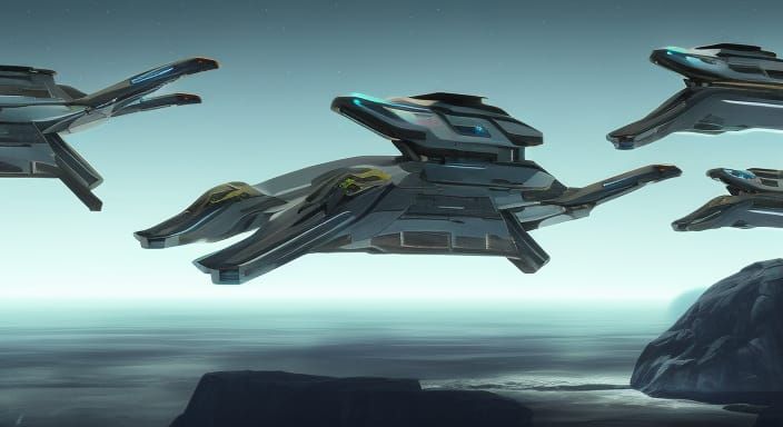 halo videogame-inspired murder drone starship fleet in space, sharp ...