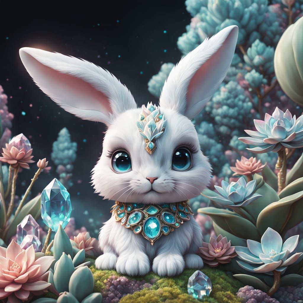 Dreamy Cloud Rabbit in Whimsical Chibi Style