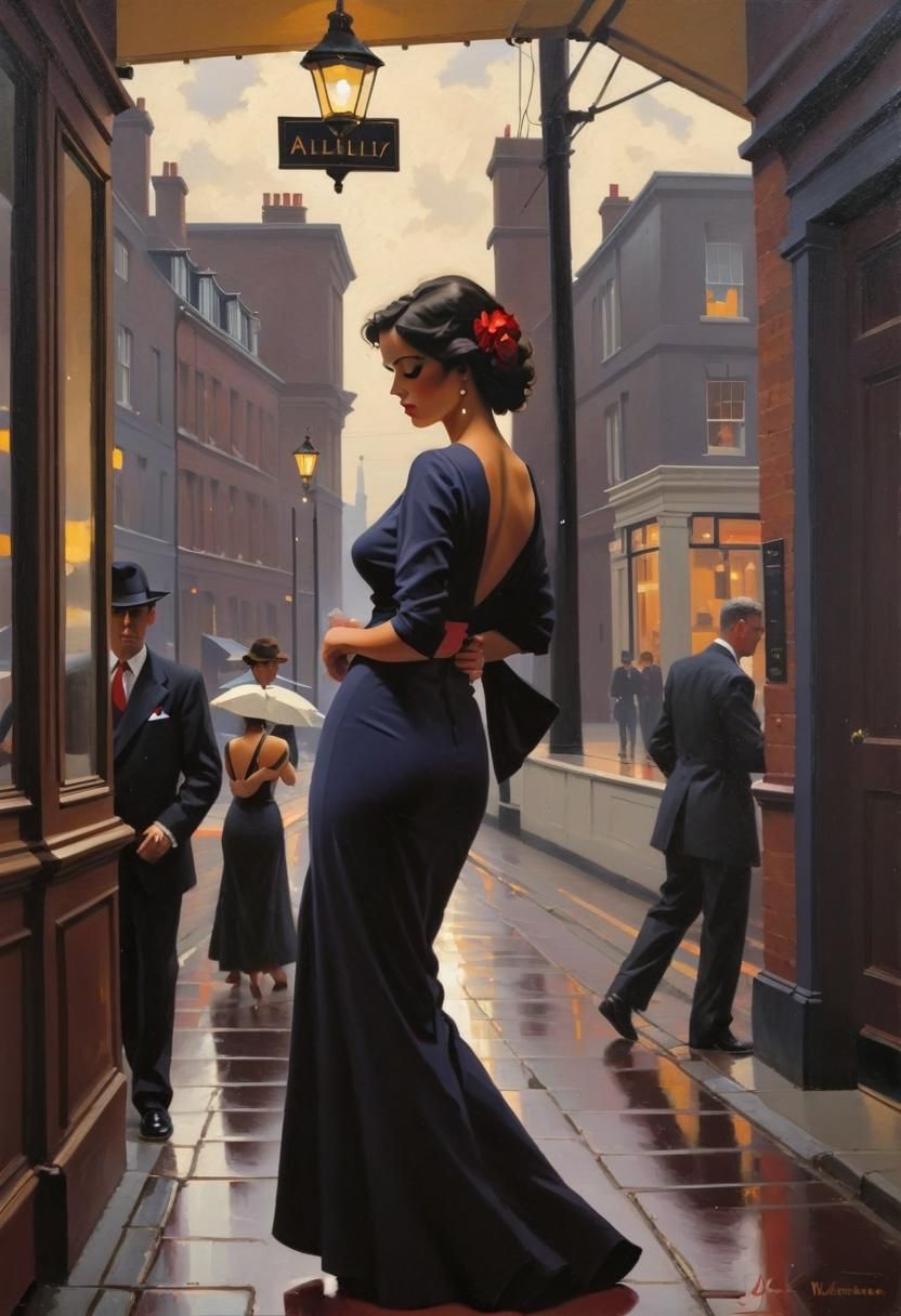Richly colorful oil painting, Jack Vettriano