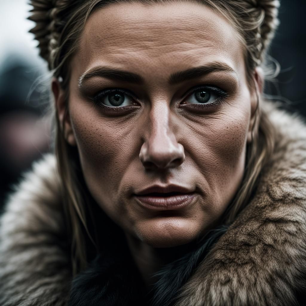 viking young woman in fur