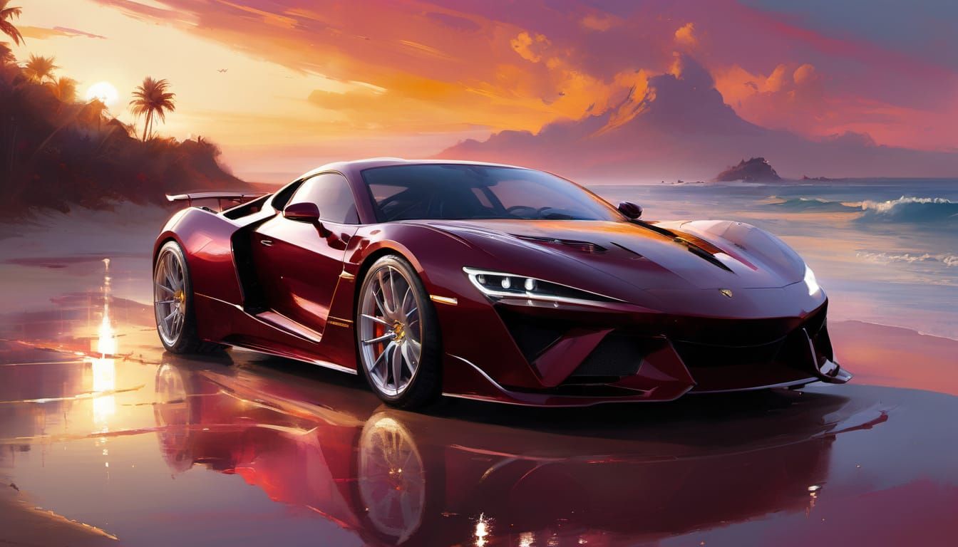 Sports car sunset  by @Superbear