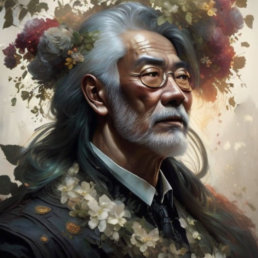 Floral olive portrait of an elder