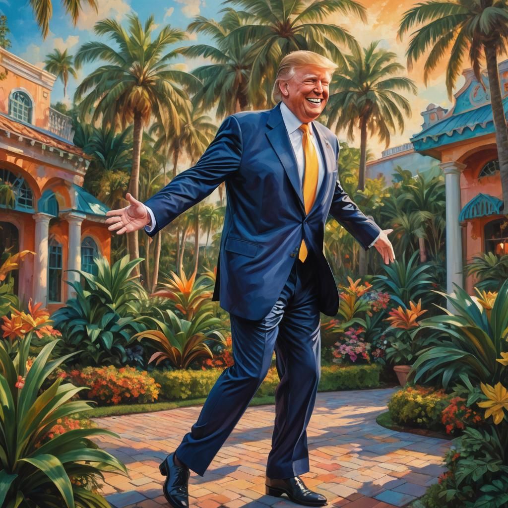 Donald Trump Dancing in Florida, Oil Painting