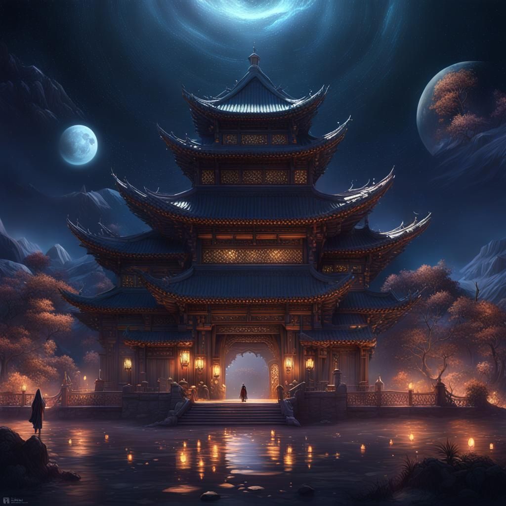 Fantastical Star and Moon Landscape in Matte Painting Style