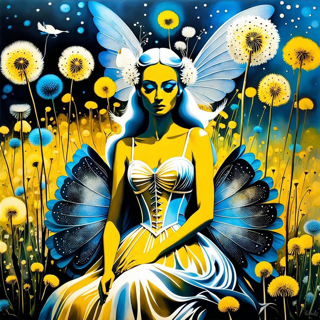 Ink splatter Wonderland Winged fairy Queen in a Million Dand...