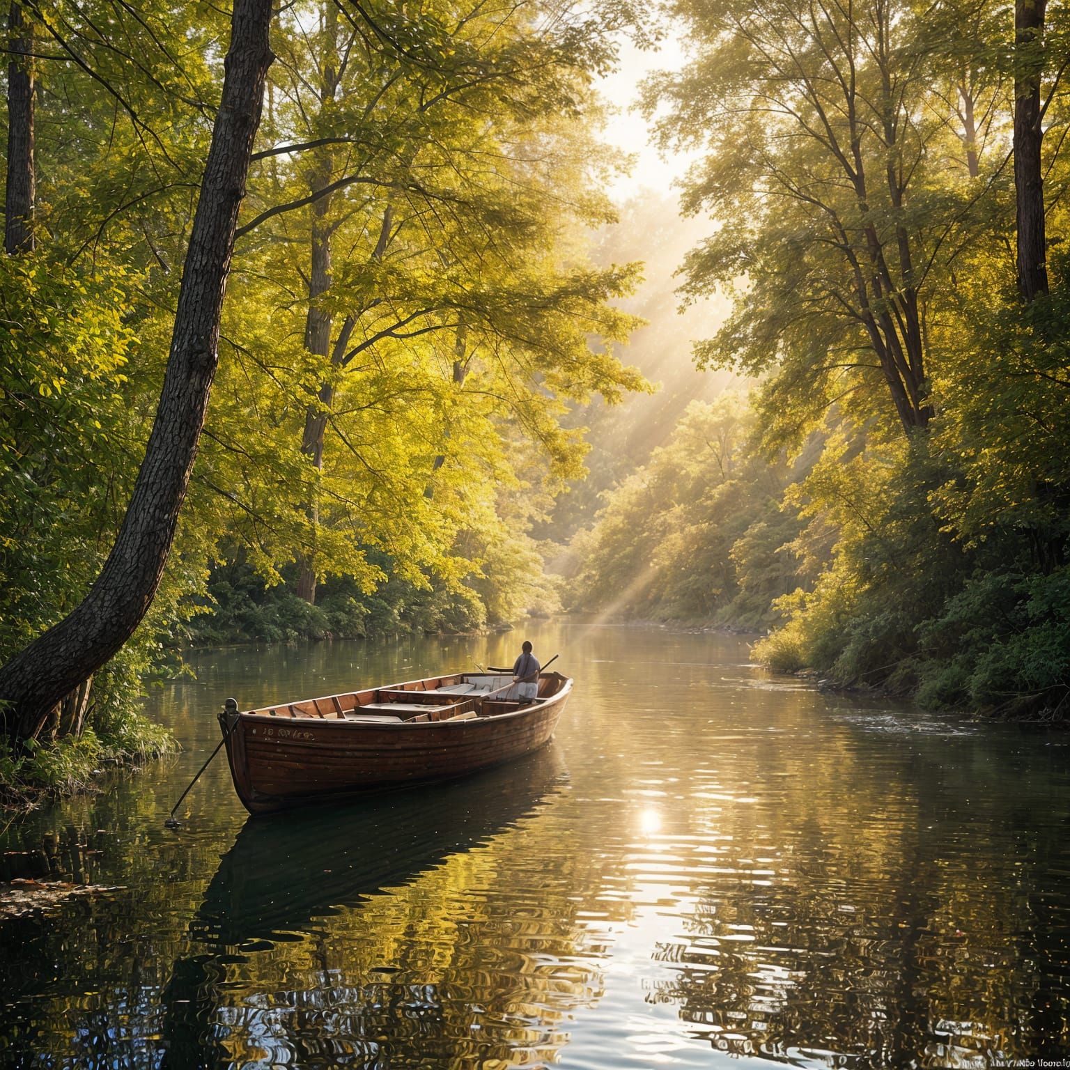 Golden Autumn River Boat Ride at Sunrise