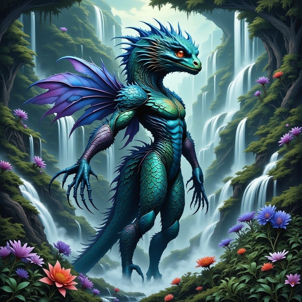 Ethereal Water Dragon Fairy in Dreamlike Surrealist Landscap...