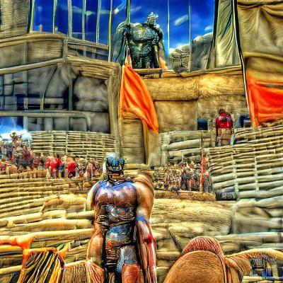 The hero stands ready at the front line as
The gladiator sta...