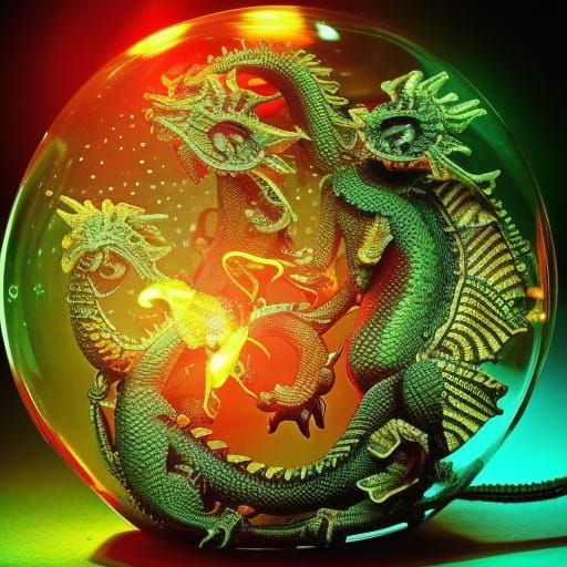 Steampunk Crystal a Terrarium of Twin Little Dragons AI Generated