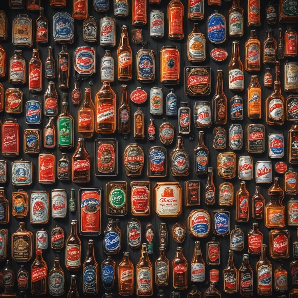 Bar wall with all the beer neon signs hanging on it. (Budwei...
