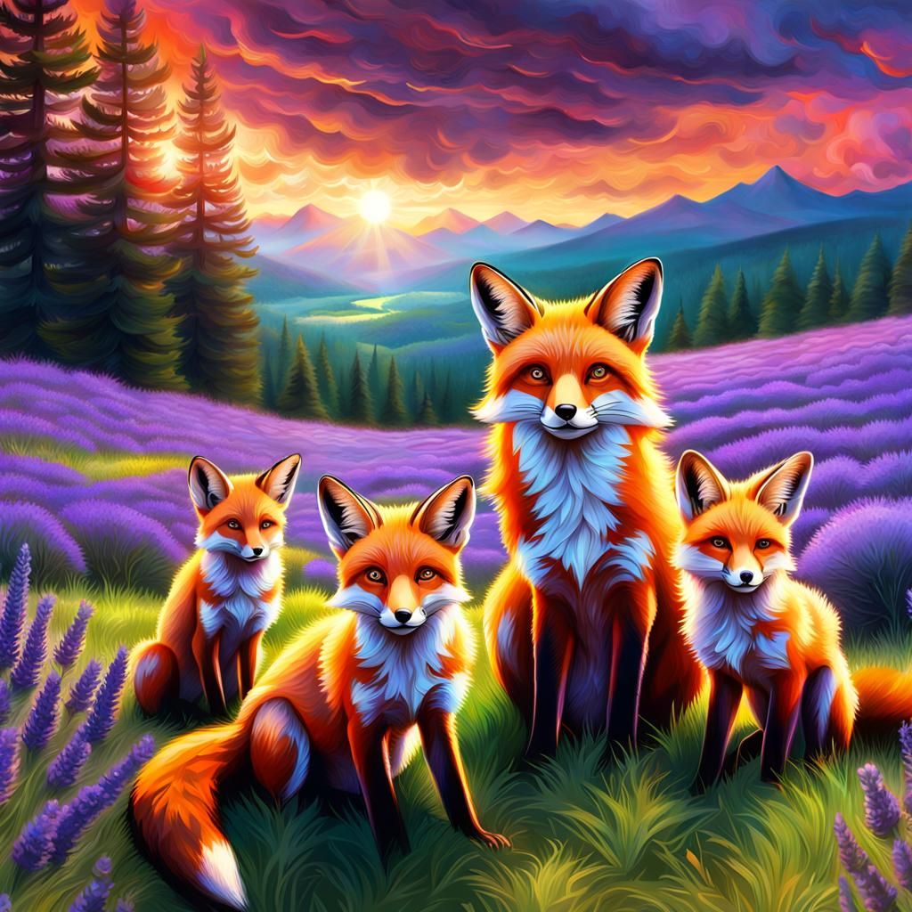 Wild Red Tail Fox with her Pups - AI Generated Artwork - NightCafe Creator