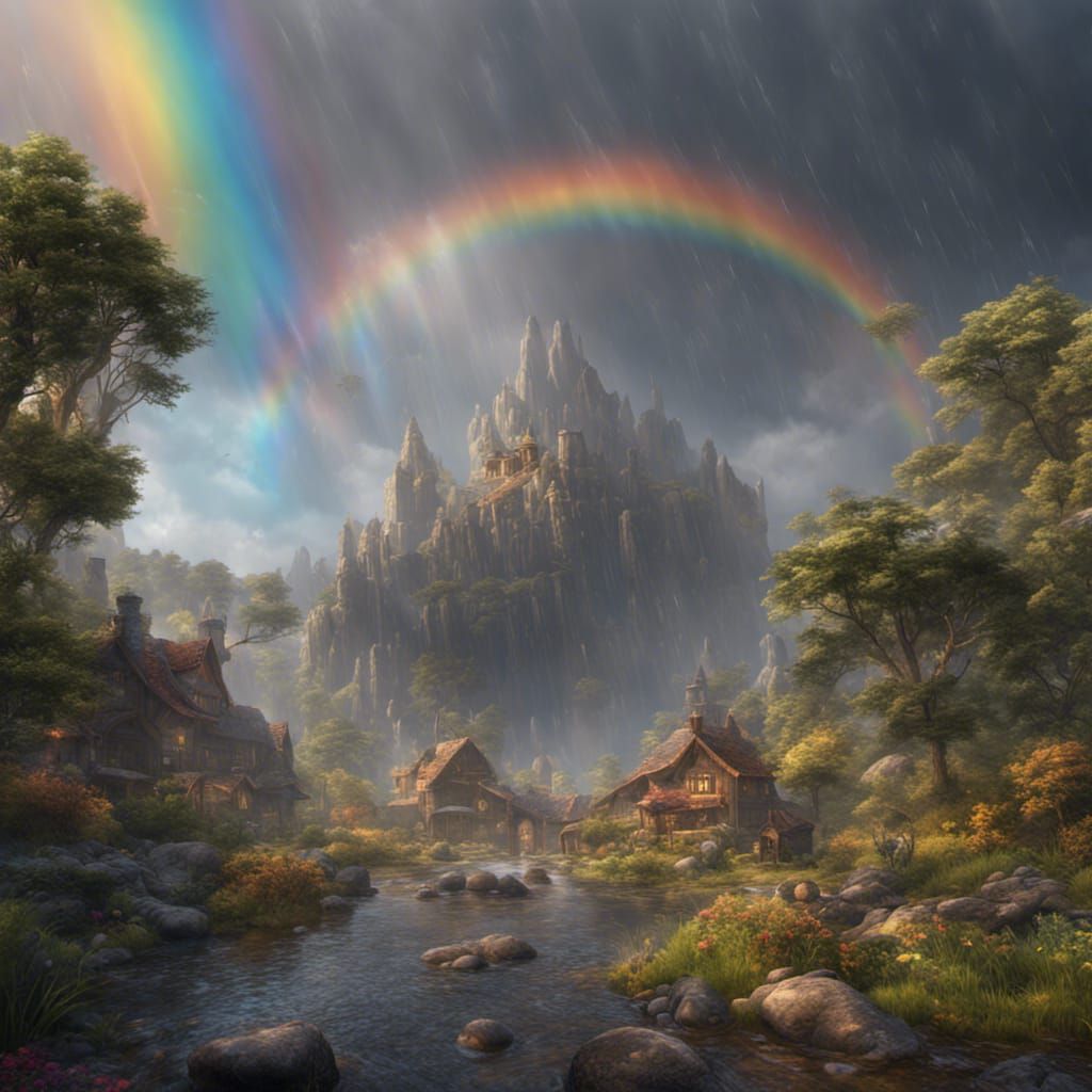 a rainbow shines after the rain