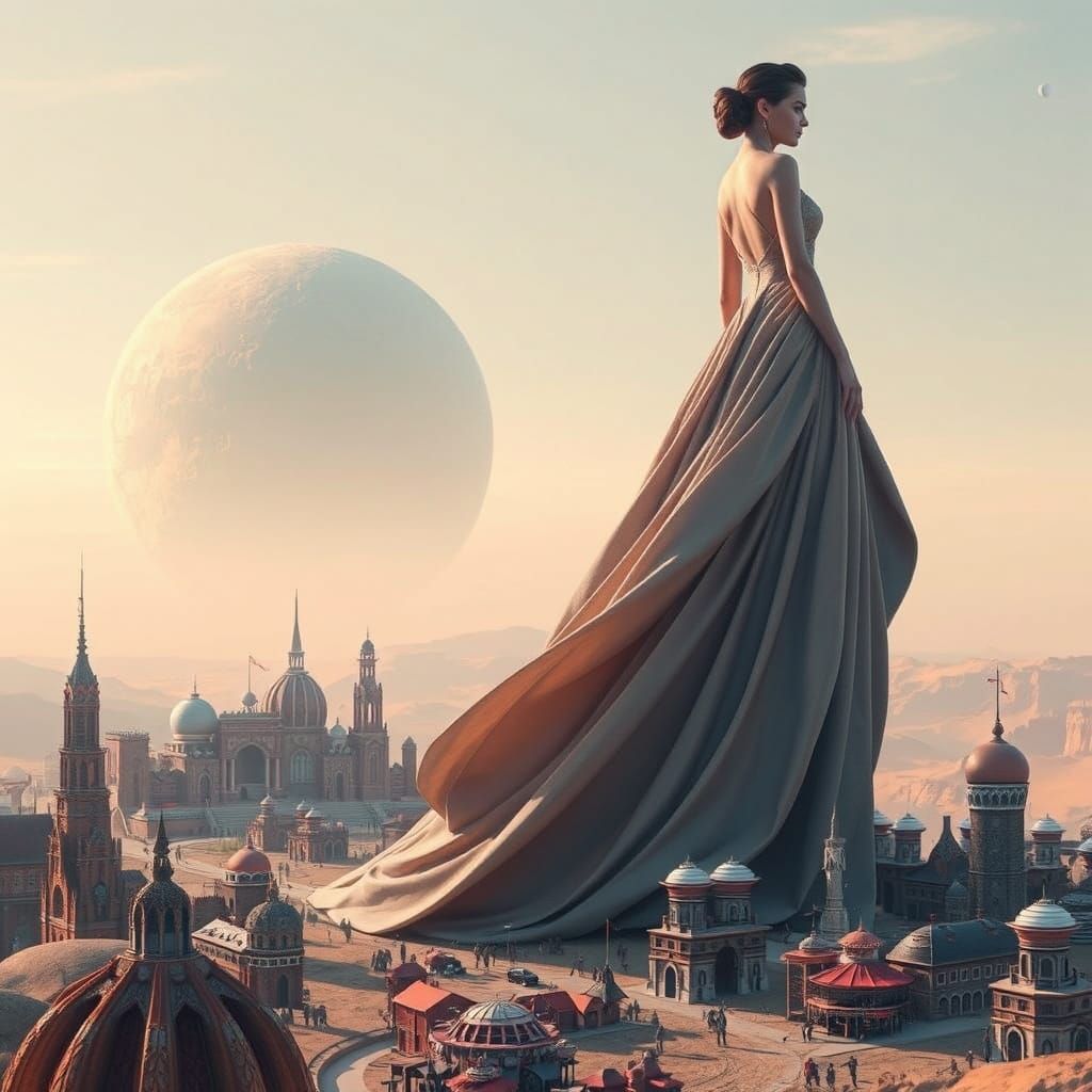 Giant Woman on Distant Planet, Surrealist Sci-Fi Art