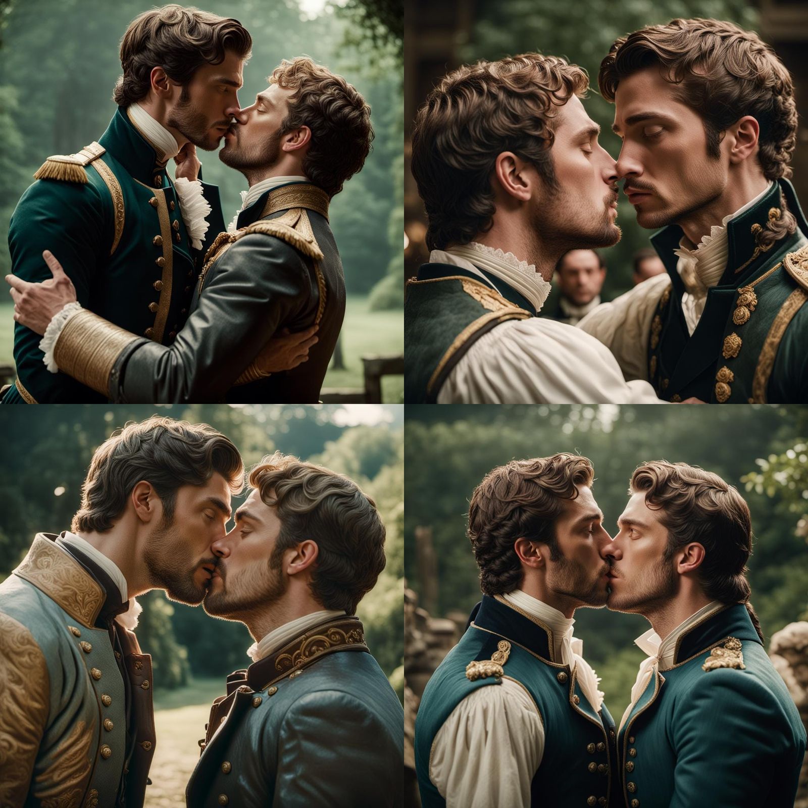 Bridgerton brothers kissing passionately Cinematic film stil...
