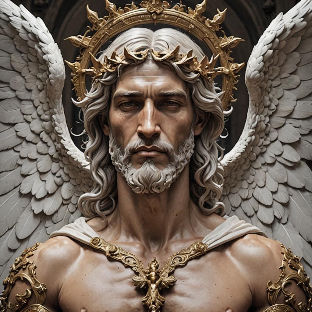 "Crie uma imagem de um anjo masculino com asas majestosas e ...