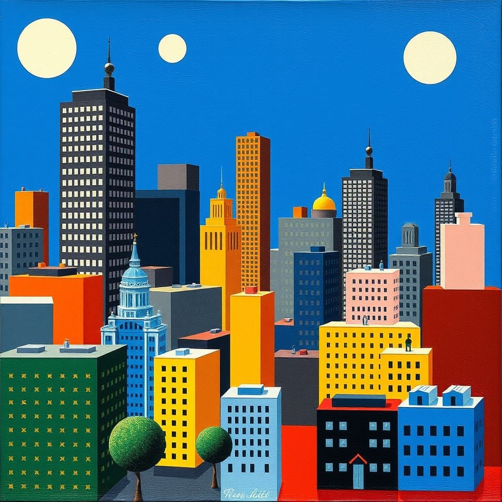 Vibrant Geometric Cityscape in Abstract Art Style