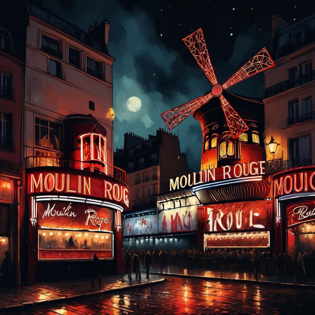 Paris at night, the Moulin Rouge.   by @julien salmon