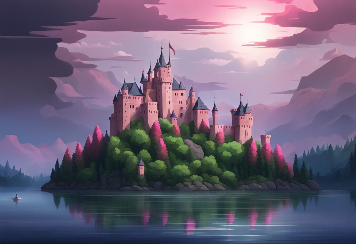 A design for a classic castle with several floors surrounded...