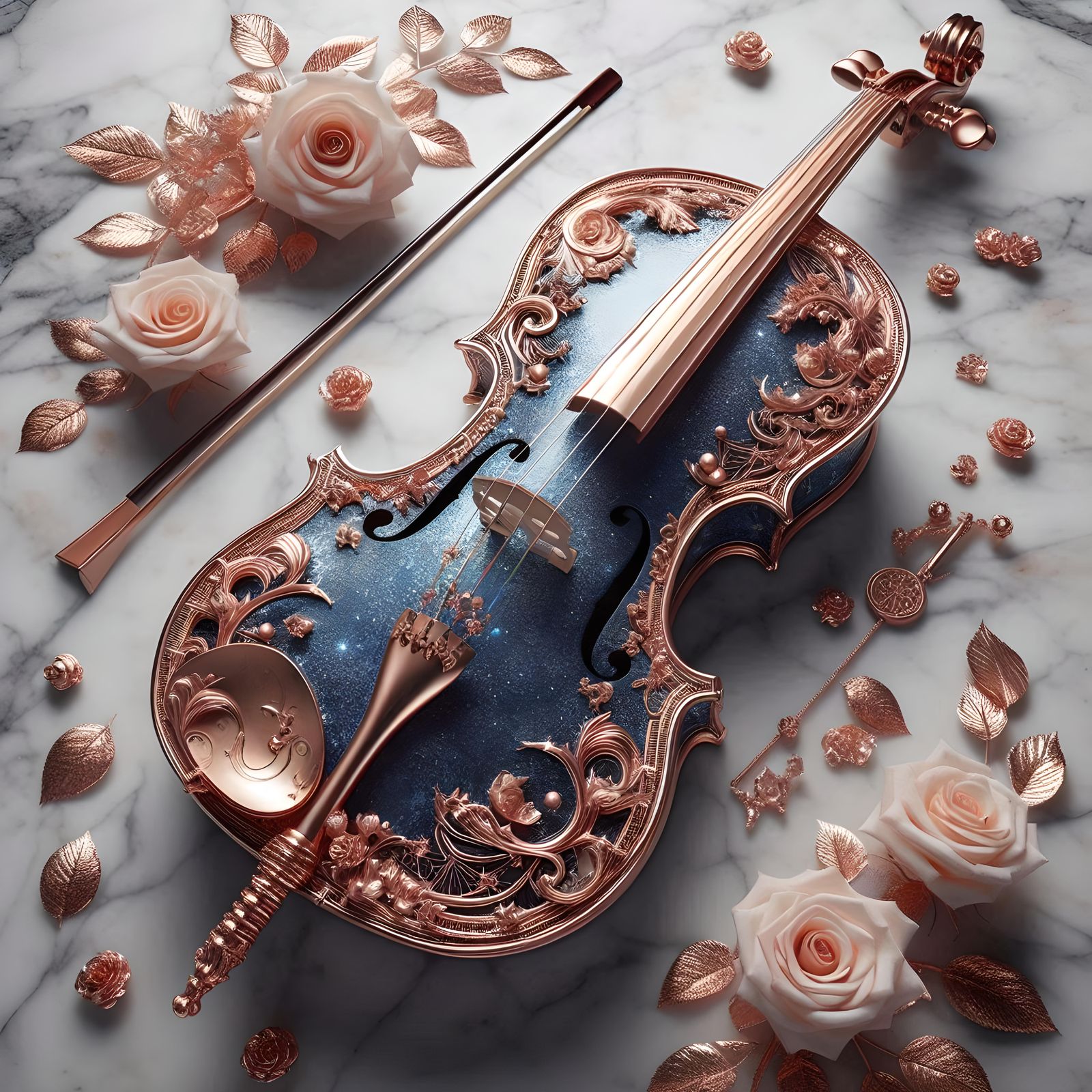 a cello in design, rose gold