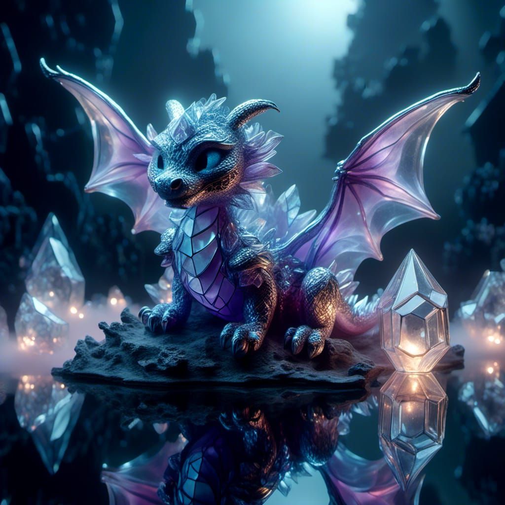 <lora:Crystalline Meta:1.0> Crystalline Metamorphosis, cute adorable sleeping baby dragon, mystic fog, Reflections, cell-shaded, Volumetric...