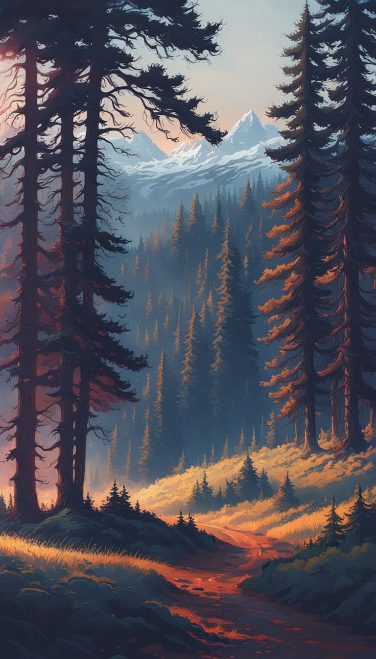 Detailed Landscape Matte Painting with Deep Color