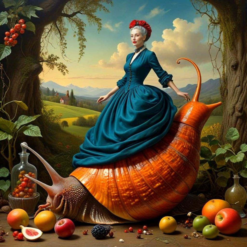 Surreal Lady in Elegant Attire, Vibrant Scene
