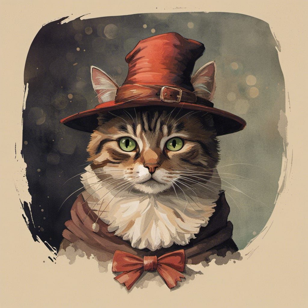Sorcière en tenue de soirée accompagnée d'un chat avec chape...
