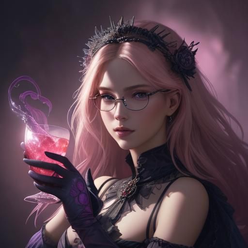 A captivating dark fantasy fashion illustration of a gorgeou...