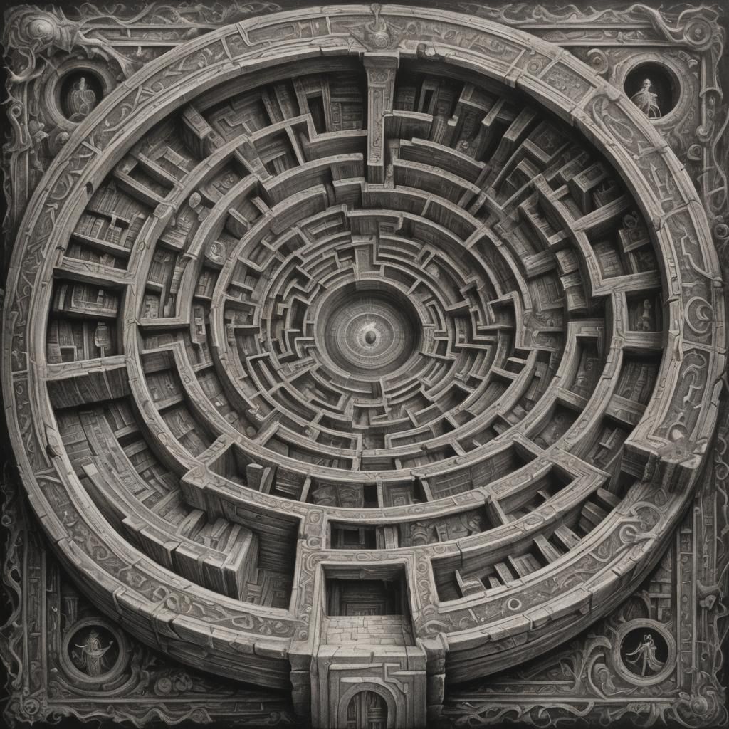Old Book , labyrinth on cover, fantasy