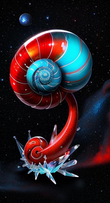 A flawless, crystal snail filled with swirling red mercury a...