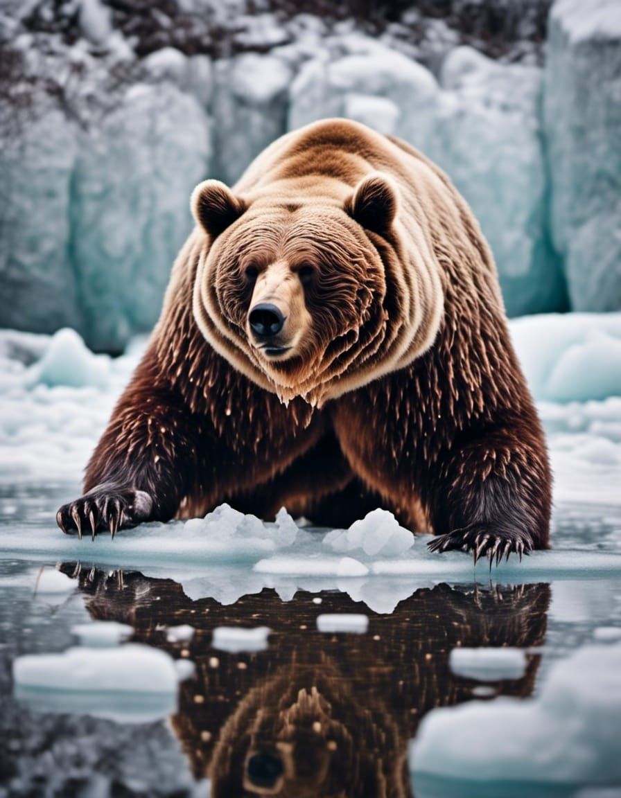 Photograph Portrait: "Obese Bear Dead Pool Frozen in Ice":- <lora:BearZarreV2:1.0> 