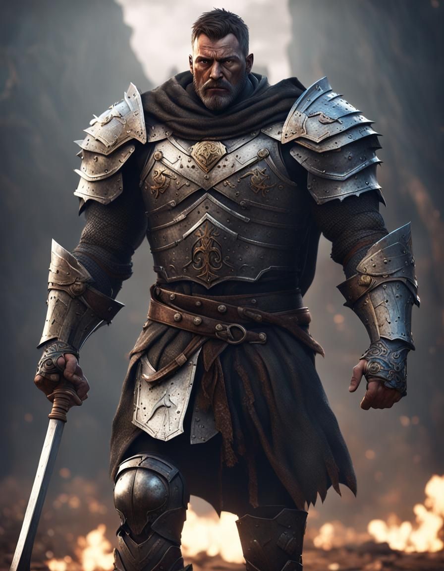 bodybuilding Male human warrior wearing medieval armor, wear...