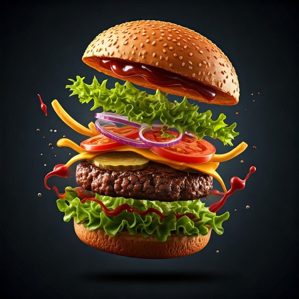 Gourmet Burger in Cyberpunk Lighting