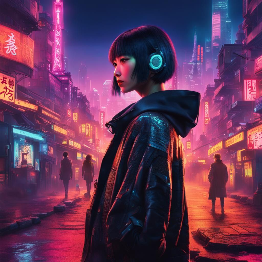 Japanese woman, Paris City background cyberpunk 2099 blade r...
