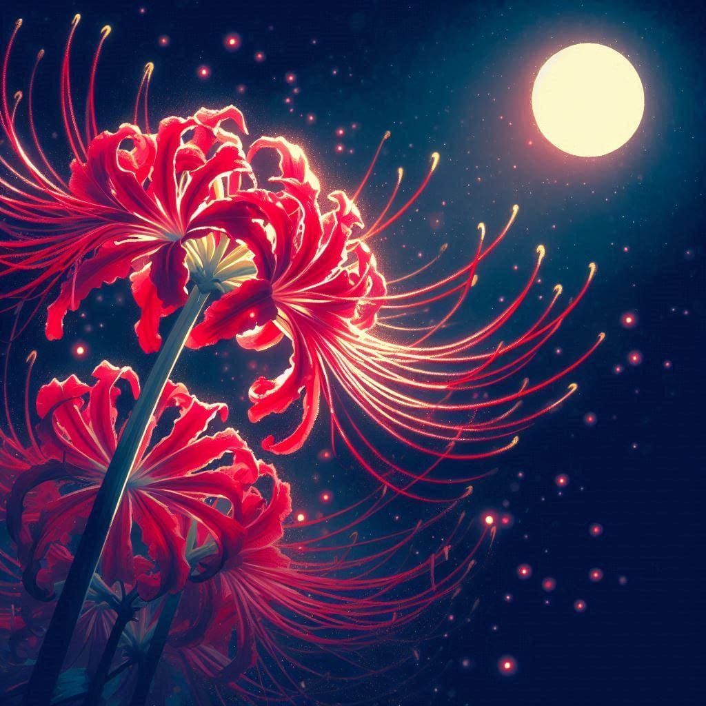 Red Spider Lilies under moonlight - AI Generated Artwork - NightCafe ...