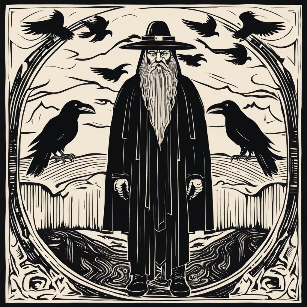 Edvard Munch Style: Odin with his two ravens Hugin and Munin II - AI ...