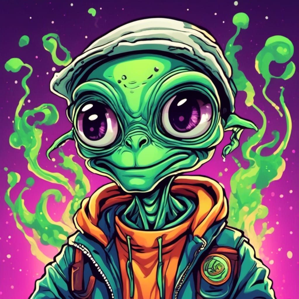 <lora:al1:1.0> cartoon alien rapper